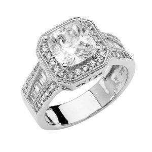 14KT White Gold CZ Engagement Ring